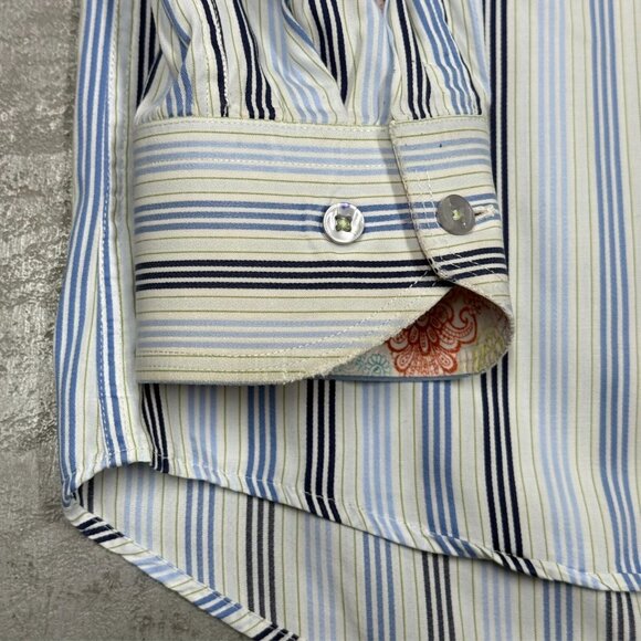 Tyler Shorten Bespoke Dress Shirt Striped Multicolor Floral Cuffs Large - Picture 4 of 10